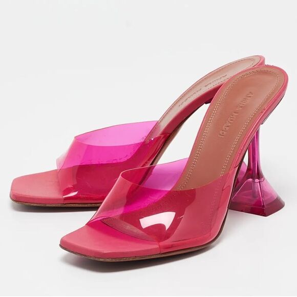 Amina Muaddi Lupita Glass Slide Sandals PVC Pink Size 39/ US 9 - Picture 9 of 12